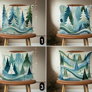 Federa per cuscino con alberi di pino blu verde astratti, federa per cuscino con foresta sempreverde minimalista, federa per cuscino per le vacanze invernali, arredamento moderno per la casa, 22x22