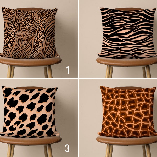 Animal Print Pillow Cover, Zebra & Leopard Print Pillow Case, Brown Cushion Cover, Any Size Pillow, Bedding Textile, 18x18, 20x20 18x18