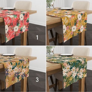Flower Design Table Runner, Floral Boho Runner, Multi Colored Bohemian Tablecloth, Table Linens, Dining Room Decor, Kitchen Table Runner