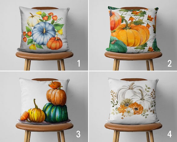 Pumpkins Throw Pillow Cover, Autumn Cushion Cover, Orange Pillow Case, Thanksgiving Gift, Fall Decoration, Country House Decor, All Sizes
