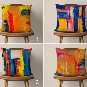 Abstract Painting Pillow Covers, Orange & Blue Cushion Cover, Boho Pillow Case, Any Size Couch Pillow, Cover Only, Eclectic Home Decor