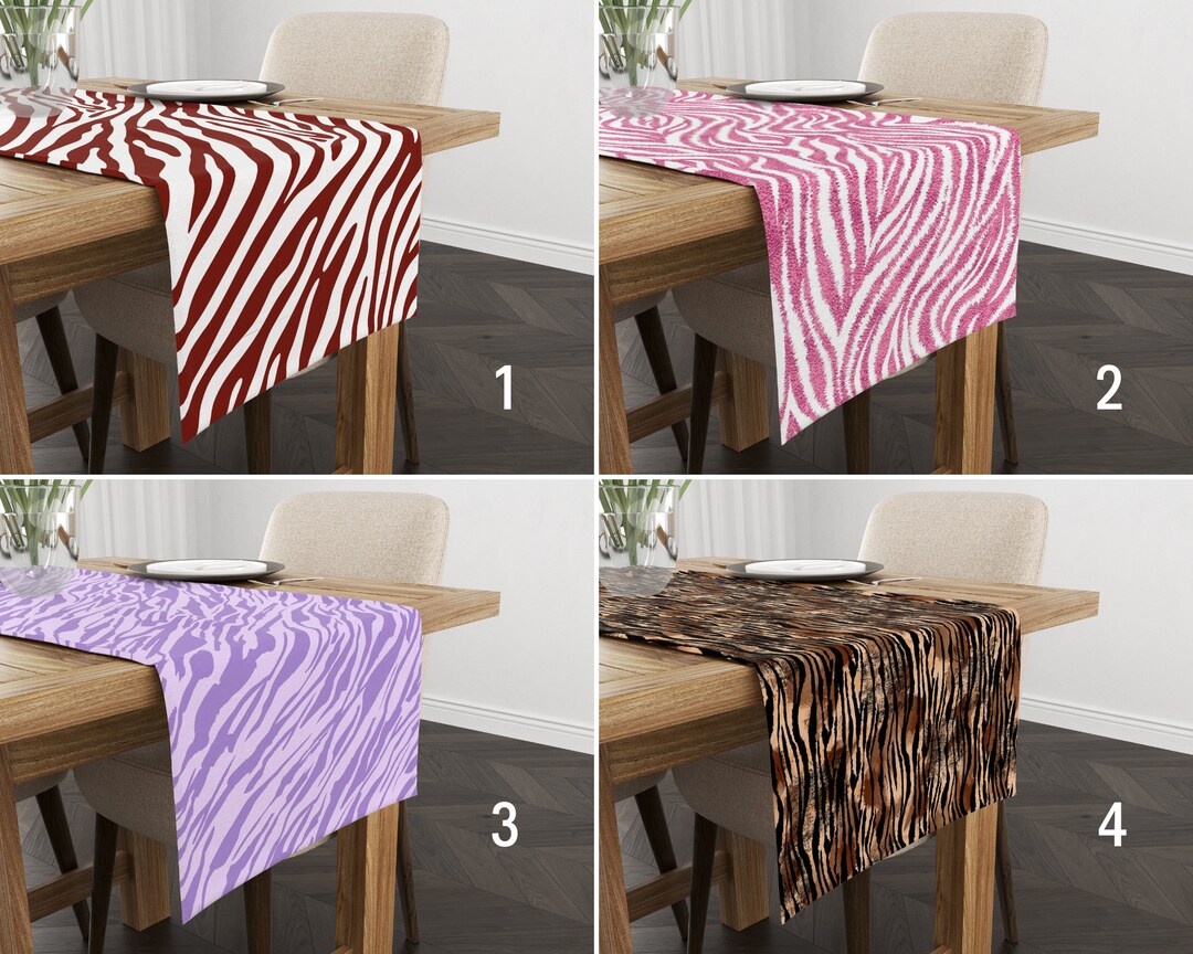 Zebra Print Table Runner, African Style Zebra Pattern Runner, Wild