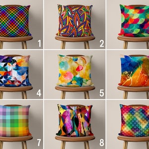 Lebendiger abstrakter Kissenbezug, heller bunter Kissenbezug, lebendiger mehrfarbiger Kissenbezug, jede Größe Kissen, jede Größe Kissen, 20x20