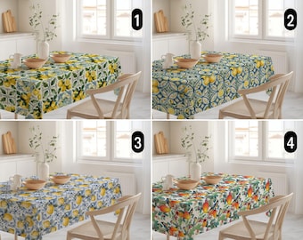 Limón sobre mantel de azulejos mediterráneos, cítricos frescos sobre mantel de cerámica italiana, decoración de comedor, decoración rústica y tropical para casa de verano.
