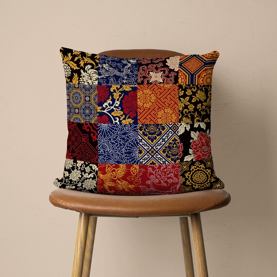 Fodera per cuscino da terra patchwork rotonda vintage etnica per