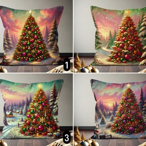 Federa per cuscino con alberi di Natale festivi, federa per cuscino con paesaggio invernale innevato rosa, federa per cuscino con albero di pino natalizio, accogliente regalo di Capodanno, tutte le taglie