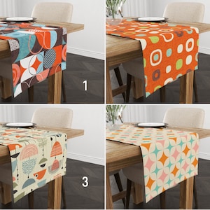 Orange & Blue Mid Century Modern Runner, Retro Table Kitchen Runner, Vintage Style Tablecloth, Retro Table Cover, Kitchen Decor