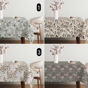 Boho Leaves Tablecloth, Botanical Neutral Tones Foliage Tablecloth, Rustic Floral Tablecloth, Dining Room Decor, Fall Autumn Farmhouse Decor