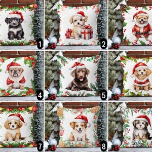Federa per cuscino con simpatici cuccioli di Natale, federa per cuscino con cappello da Babbo Natale, gioiosa fodera per cuscino natalizio, regalo per mamme di cani, decorazioni natalizie per la casa