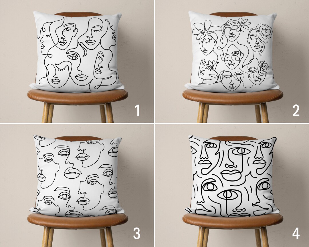 One Line Art Pillow Case, Minimalist Pillow Cover, Portrait Sketch