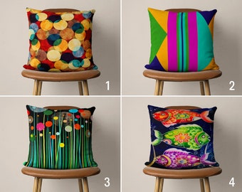 Vibrant Abstract Pillow Cover, Bright Colors Cushion Cover, Colorful Bedroom Throw Pillow, Any Size Pillow, Euro Pillow Sham, 20x20 18x18