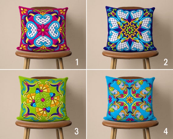 Colorful Tile Design Pillow Case, Vibrant Tile Pattern Cushion Cover, Vivid Color Pillow Cover, Any Size Pillow, Decorative Pillows, 18x18