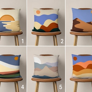 Boho Landscape Pillow Cover, Abstract Mountain View Pillow Case, Colorful Eclectic Scenery Cushion Cover, Any Size Pillow, Modern Home Decor