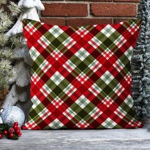 Red Green Plaid & Tartan Pillow Cover, Christmas Holiday Throw Pillow Case, Scottish Style Pattern Winter Pillow Case, Boho New Year Decor 5