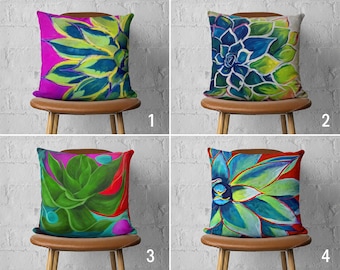 Vivid Cactus Pillow Case, Colorful Floral Cushion Cover, Cactus Plant Pillow Cover, Colorful Bedroom Decor, Any Size Pillow, Handmade Pillow