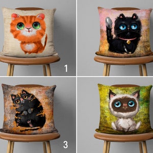 Cute Cats Pillow Cover, Cat Painting Cushion Cover, Kitten Design Pillow Case, Any Size Pillow, Living Room Pillows, Dorm Room Decor