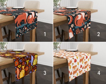 Cute Fox Table Runner, Fall Woodland Kitchen Runner, Fox Tablecloth, Autumn Home Decor, Dining Room Decors, Thanksgiving Gift, Custom Size