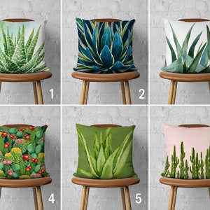Cactus & Succulent Pillow Case, Tropical Floral Cushion Cover, Green Aloe Vera Pillow Cover, Boho Living Room Decor, Any Size Pillow, 20x20