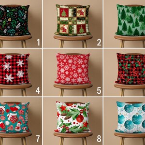 Federa per cuscino invernale verde e rosso, federa per cuscino natalizio, federa per cuscino con motivo a fiocco di neve, pino e plaid, decorazione invernale, regalo di Capodanno