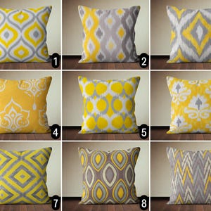 Yellow Gray Ikat Pattern Throw Pillow Cover, Geometric Ethnic Luxury Pillow Case, Boho Chic Abstract Modern Cushion Cover, Retro Home Decor