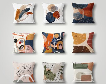 Modern Abstract Pillow Covers, Minimalist Drawings Cushion Cover,Boho Art Colorful Throw Pillow, Digital Art Gift, Living Room Decor