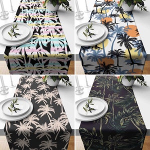 Palm Tree Design Table Runner, Tropical Summer Runner, Palms Tablecloth, Boho Home Decor, Dark Colored Palm Table Linens, Coastal Textile