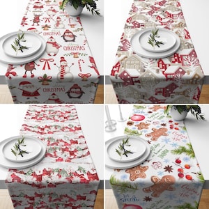 Christmas Winter Table Runner, Xmas Kitchen Runner, Red & White Home Decor, Dining Room Decor, Christmas Gift, Centerpiece Runner