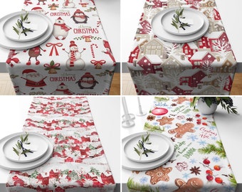 Christmas Winter Table Runner, Xmas Kitchen Runner, Red & White Home Decor, Dining Room Decor, Christmas Gift, Centerpiece Runner