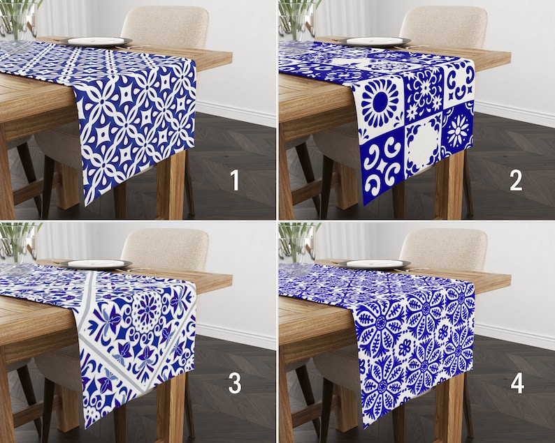 Bright Blue Spanish Style Kitchen Runner, Ethnic Table Runner ...