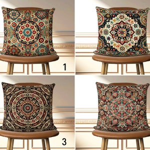 Boho Rug Design Pillow Case, Digital Print, Ethnic Pattern Throw Pillow Cover, Traditional Turkish Style Cushion Cover, Eclectic Home Decor