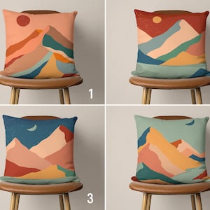 Landscape Pillow Case, Boho Abstract Mountain Pillow Cover, Colorful Nature Cushion Cover, Any Size Pillow, Modern Eclectic Home Decor