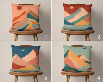 Landscape Pillow Case, Boho Abstract Mountain Pillow Cover, Colorful Nature Cushion Cover, Any Size Pillow, Modern Eclectic Home Decor