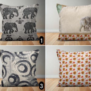 Elephant Throw Pillow Case, Ethnic Tribal Indian Style Elephant Cushion Cover, Boho Animal & Botanical Pillow Cover, Any Size, Bedroom Decor