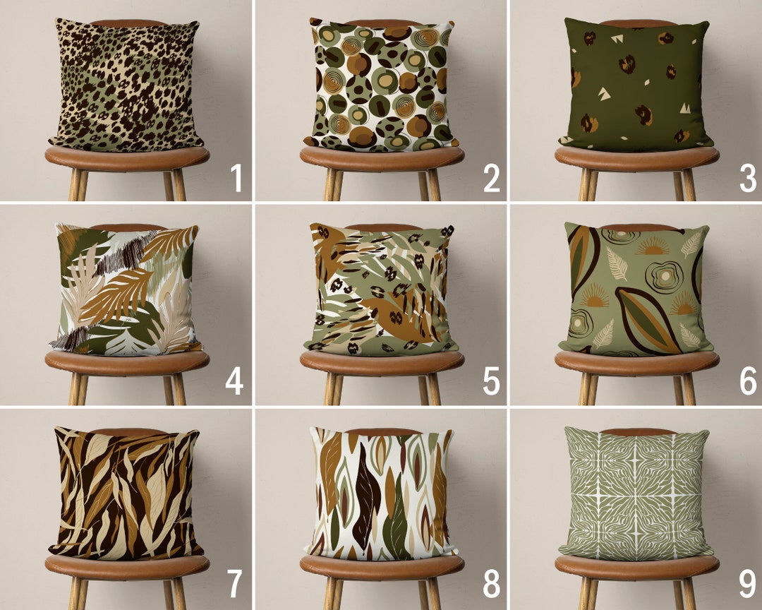 Abstract Green Boho Pillow Covers, Bohemian Cushion Cover, Leaves Throw