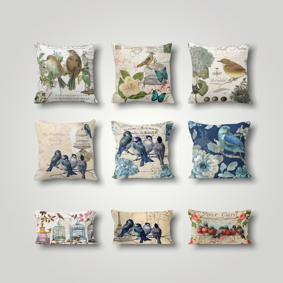 Little Birds Pillow Cover Vintage Style Pillow Case Spring Etsy