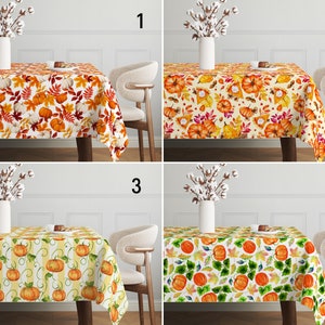 Pumpkin Pattern Tablecloth, Autumn Pumpkins & Leaves Table Cover, Orange Cozy Thanksgiving Tablecloth, Dining Room Decor, Thanksgiving Gift