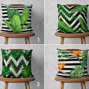 Tropical Leaf Throw Pillow Covers, Green Leaves Plants Cushion Cover, Palm Trees Lumbar Pillow Cases, Living Room Decor, Any Size Pillow