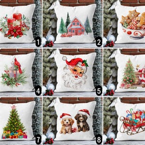Federa per cuscino natalizia gioiosa, federa per cuscino con candele per cuccioli di pino rosso invernale, federa per cuscino con Babbo Natale, decorazione rustica boho