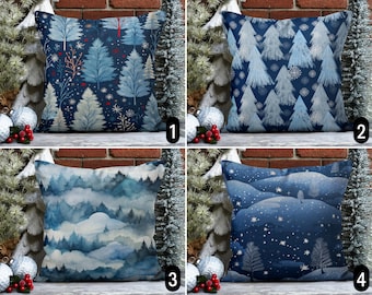 Blue Pine Tree Forest Throw Pillow Cover Snowy Winter Night Cushion Cover Christmas Landscape Pillow Case Cozy Home Decor Any Size Etsy Canada