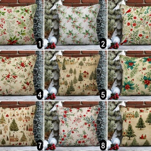 Federa per cuscino con fiori di agrifoglio e albero di pino, fodera per cuscino con bacche rosse, fodera per cuscino lombare natalizio floreale, qualsiasi dimensione, solo copertina, federa per cuscino Euro