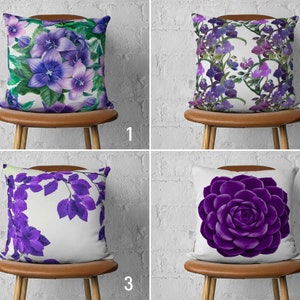Purple Floral Pillow Cover, Violet Color Flowers Pillow Case, Farmhouse Cushion Cover, Living Room Decor, Any Size Pillow, Handmade Pillow