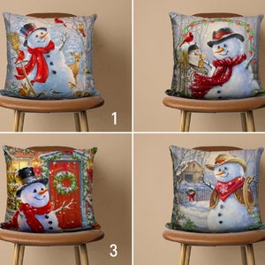 Cute Snowman Cushion Cover, Cozy Winter & Holiday Pillow Cover, Christmas Throw Pillow Case, Farmhouse Decor, Rustic New Year&#39;s Gift, 26x26