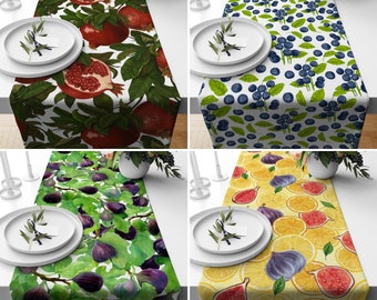Fruits Table Runner, Fig Kitchen Runner, Colorful Summer Tablecloth, Floral Kitchen Decor, Any Size Runner, Dining Room Decor