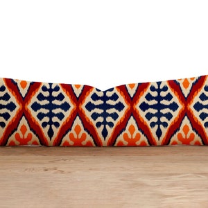 Orange Lumbar Pillow Cover, Ikat Bolster Pillow Case, Ethnic Long Pillow Cover, Cover Only, Any Size Pillow, 12x16, 12x18, 12x20, 16x24 1