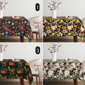 Boho Floral Elegant Tablecloth, Botanical Romantic Flowers Tablecloth, Rustic Vintage Digital Print Custom Tablecloth, Dining Room Decor