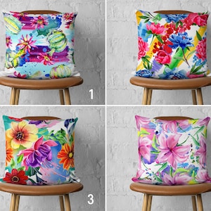 Colorful Vivid Floral Pillow Case, Bright Abstract Flowers Cushion Cover, Watercolor Spring Pillow Cover, Bedroom Decor, Custom Size Pillow
