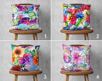 Fodera per cuscino floreale colorata, cuscino bianco primaverile neutro, decorazione per divano e sofà