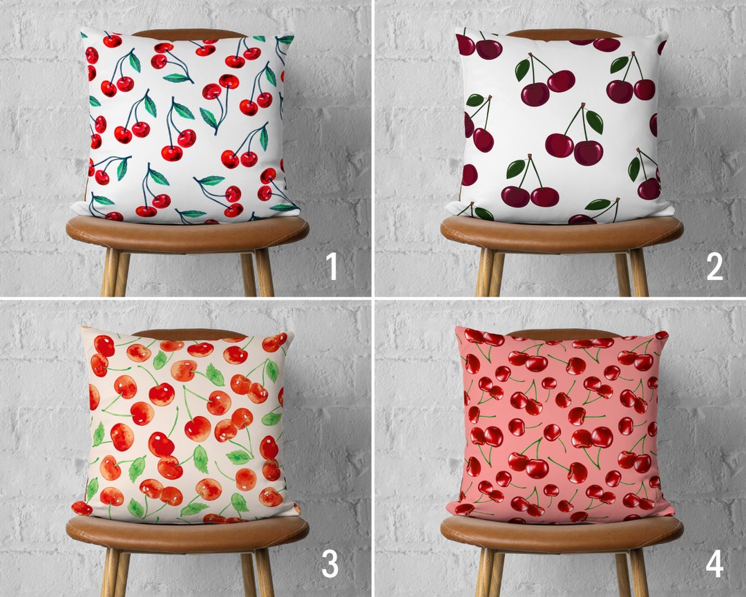 Sweet Cherries Pillow Cover, Summer Fruit Pillow Case, Cherry Pattern