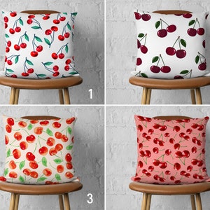 Sweet Cherries Pillow Cover, Summer Fruit Pillow Case, Cherry Pattern Cushion Cover, Any Size Pillow, Living Room Pillow, 18x18 20x20