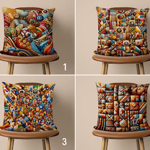 Ethnic African Style Pattern Pillow Cover, Colorful Vibrant Pillow Case, Abstract Vivid Cushion Cover, Any Size, Boho Home Decor, Euro Sham
